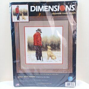 Dimensions Counted Cross Stitch Kit Man's Best Friend #35169 Dog Hunter NOS 2005